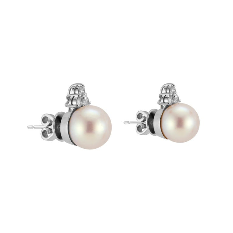 .35 Carat Diamond Akoya Pearl White Gold Mid-Century Earrings – image 2