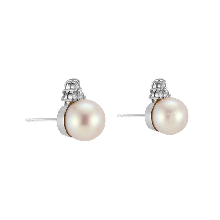 .35 Carat Diamond Akoya Pearl White Gold Mid-Century Earrings – image 3