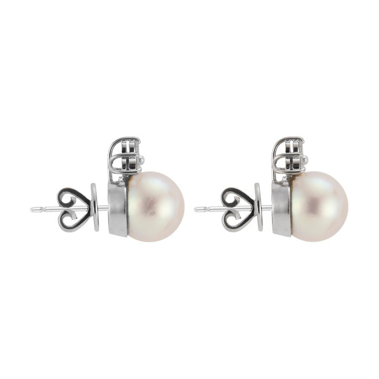 .35 Carat Diamond Akoya Pearl White Gold Mid-Century Earrings – image 4