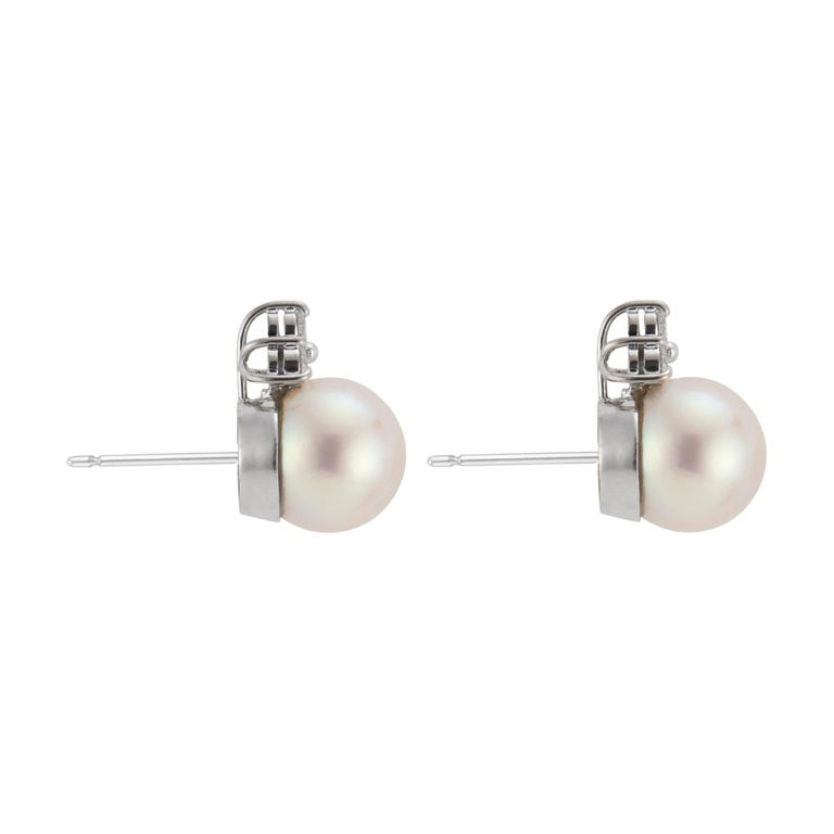 .35 Carat Diamond Akoya Pearl White Gold Mid-Century Earrings – image 5