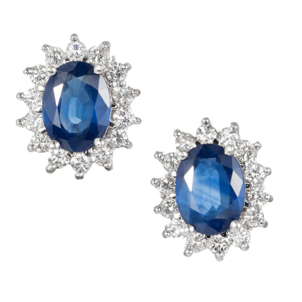 Vintage 3.10ct Cornflower Blue Sapphire .75CT 18k White Gold Diamond Earrings