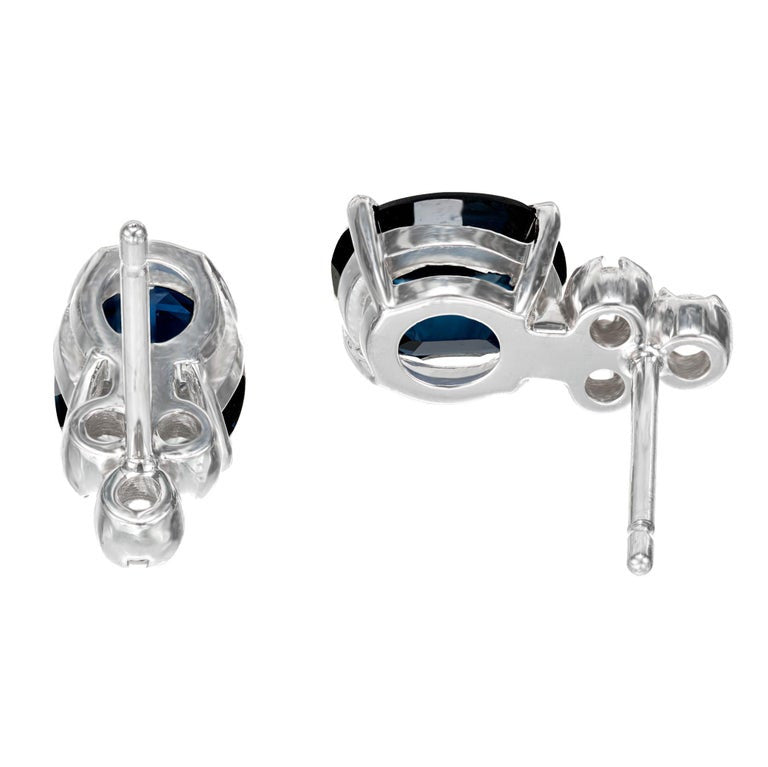 4.10 Carat Blue Oval Sapphire Diamond Gold Dangle Earrings – image 4