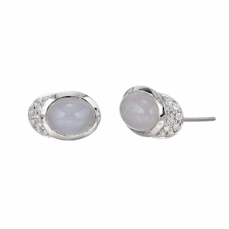 Light Blue 4.00 Carat Chalcedony White Gold Diamond Earrings – image 2