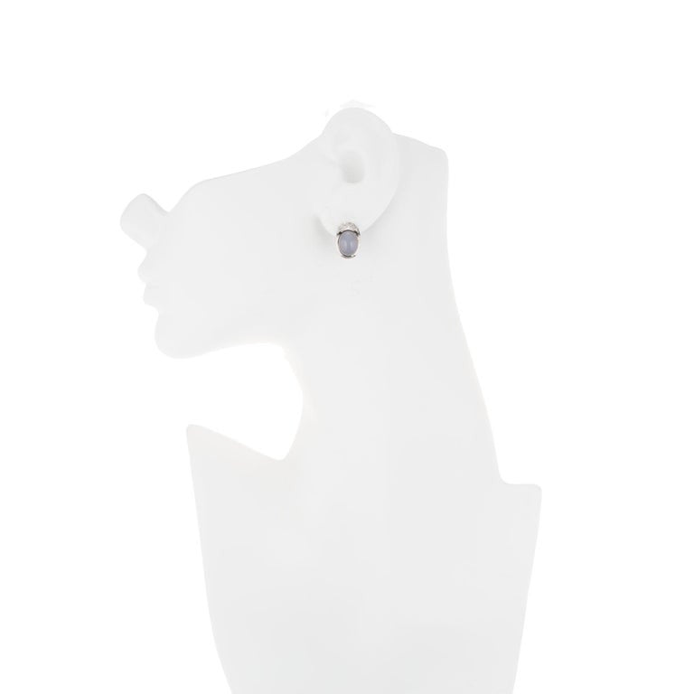 Light Blue 4.00 Carat Chalcedony White Gold Diamond Earrings – image 3