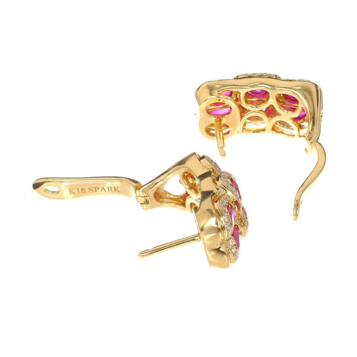 SPARK Top Blood Red Gem Ruby .76ct Diamond 18k Yellow Gold Earrings – image 4