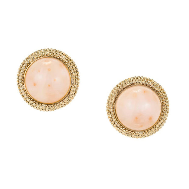 Pink Dome Coral Mid Century Yellow Gold Clip Post Earrings