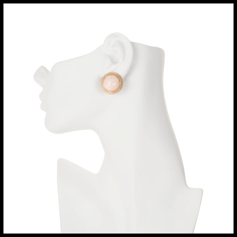 Large Pink Dome Coral Mid Century Yellow Gold Clip Post Earrings – image 4