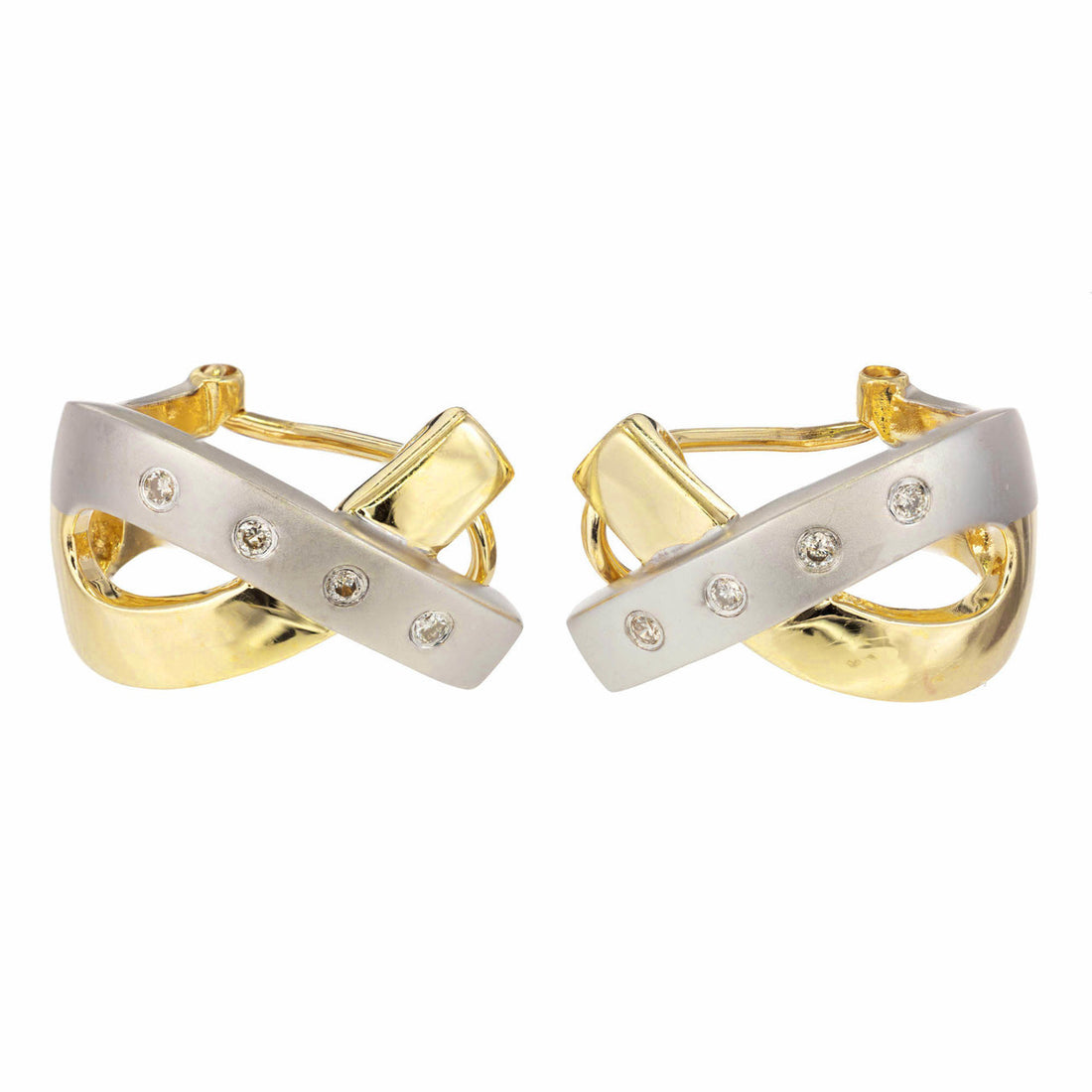 Diamond “X” Design Two-Tone Earrings – image 2