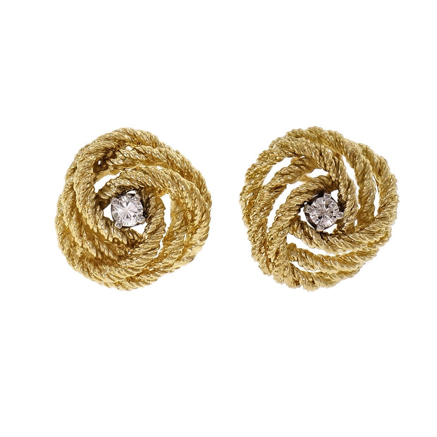 Love Knot Diamond 18k Gold Textured Earrings