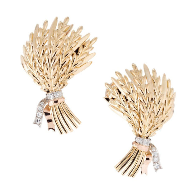 .8 Carat Diamond Tri-Color Gold Wheat Lever Back Post Earrings