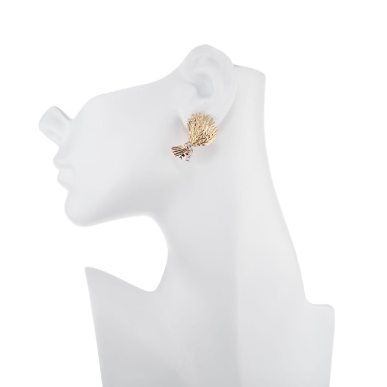.8 Carat Diamond Tri-Color Gold Wheat Lever Back Post Earrings – image 5