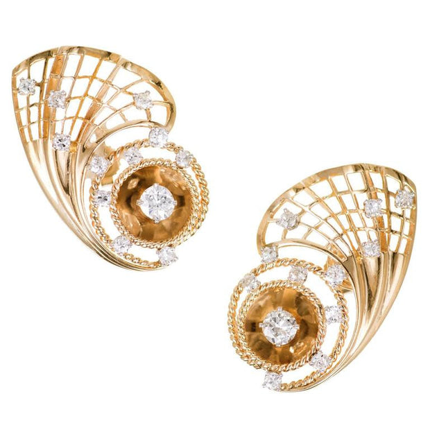Vintage 1945-1950 Modern 14k Rose Gold 1.10ct Old European Cut Diamond Earrings