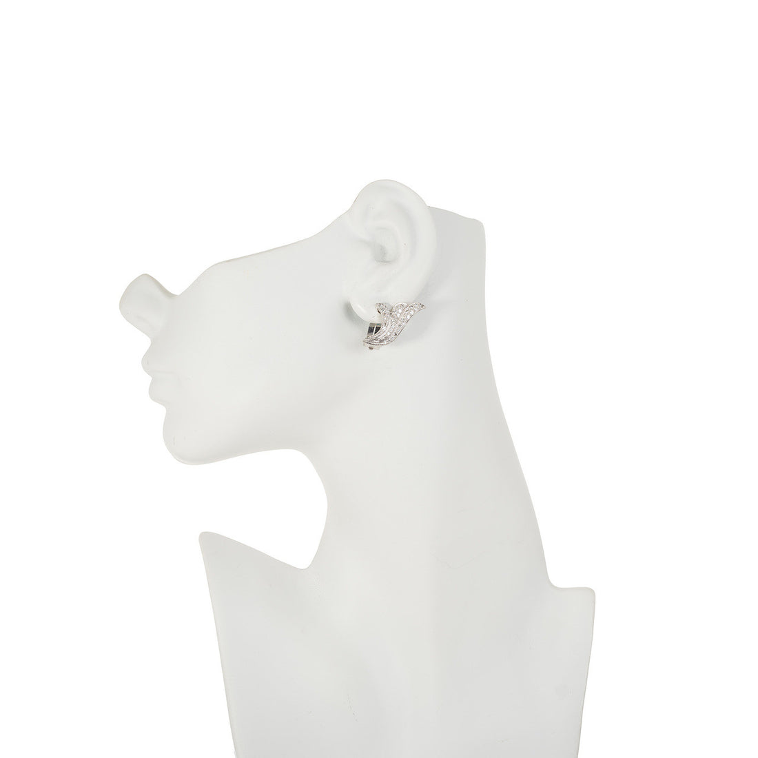 Retro Swirl Pave Diamond Platinum Fan Clip Post Earrings – image 2