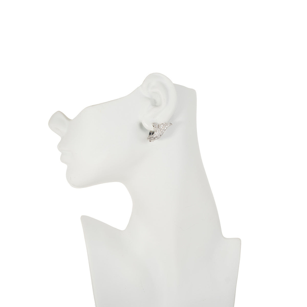 Retro Swirl Pave Diamond Platinum Fan Clip Post Earrings – image 2