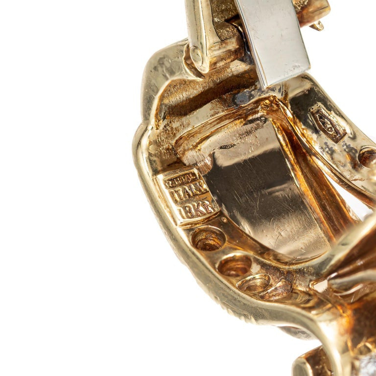 1.33 Carat Diamond Gold Late Art Deco Clip Post Swirl Earrings – image 5