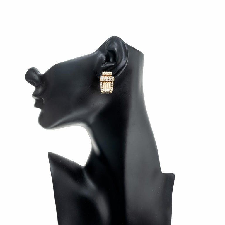 1.33 Carat Diamond Gold Late Art Deco Clip Post Swirl Earrings – image 4
