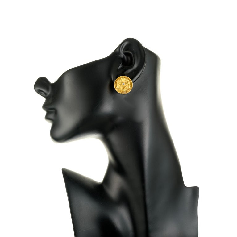 Luro Diamond Green Gold Flower Button Style Earrings – image 4
