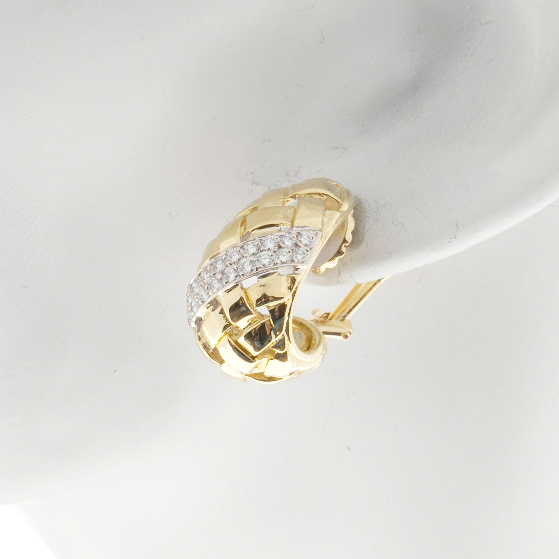 Vintage Estate 1.00CT 18K Yellow White Basket Weave Earrings – image 6