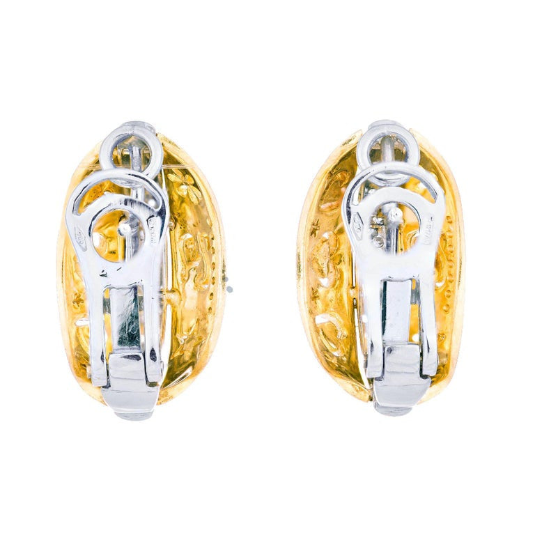 Loccai .28 Carat Diamond Yellow White Gold Domed Clip Post Earrings – image 4