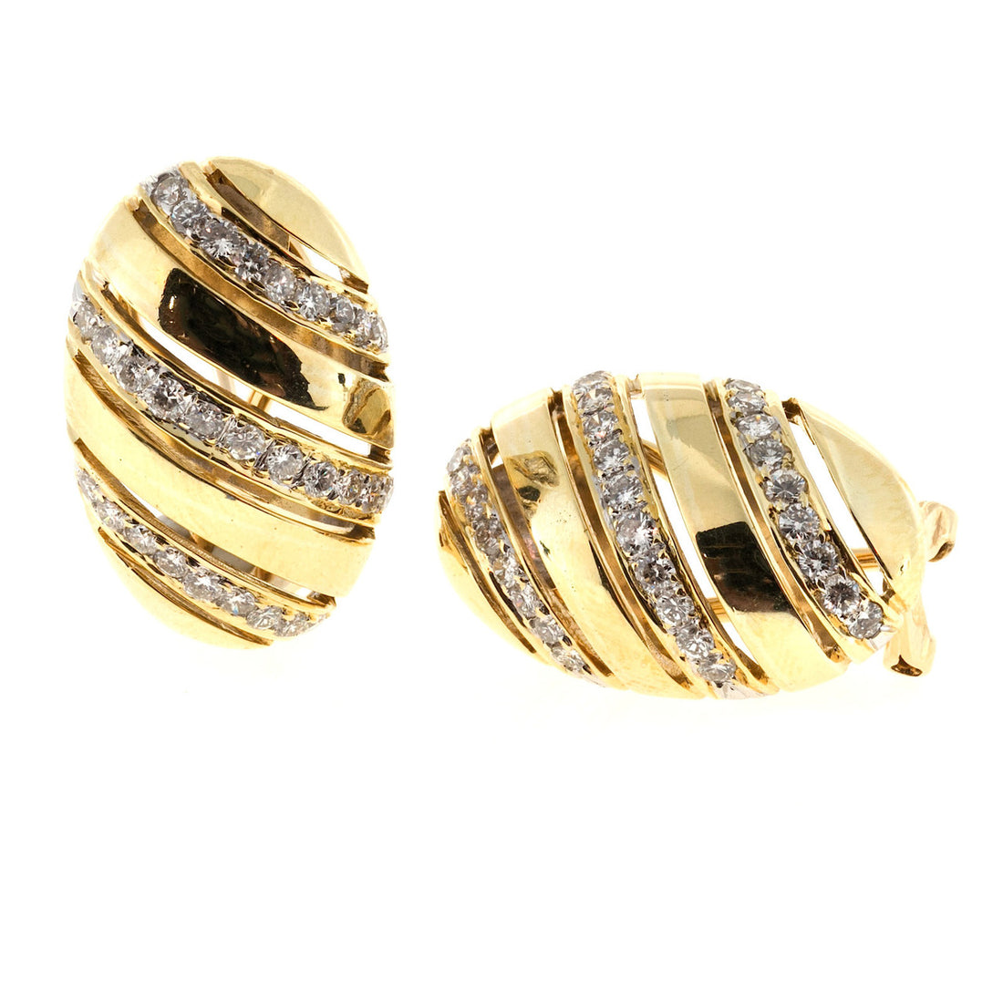 Vintage Estate 1960 Pierced Oval Dome 1.16ct Diamond Clip Post Earrings – image 3