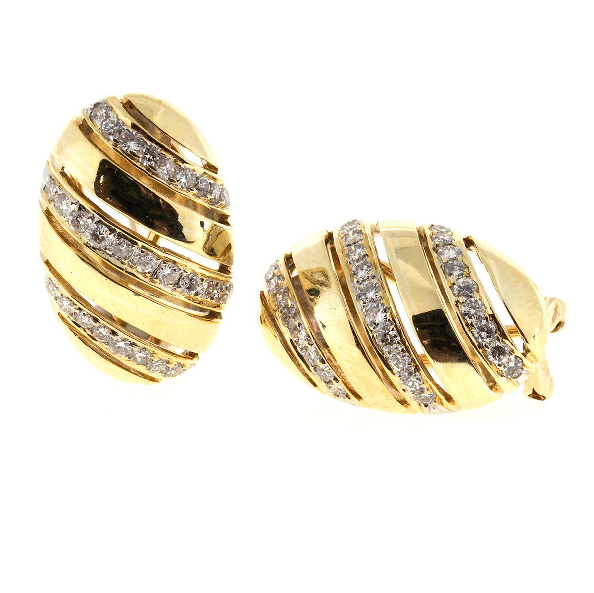 Vintage Estate 1960 Pierced Oval Dome 1.16ct Diamond Clip Post Earrings – image 3