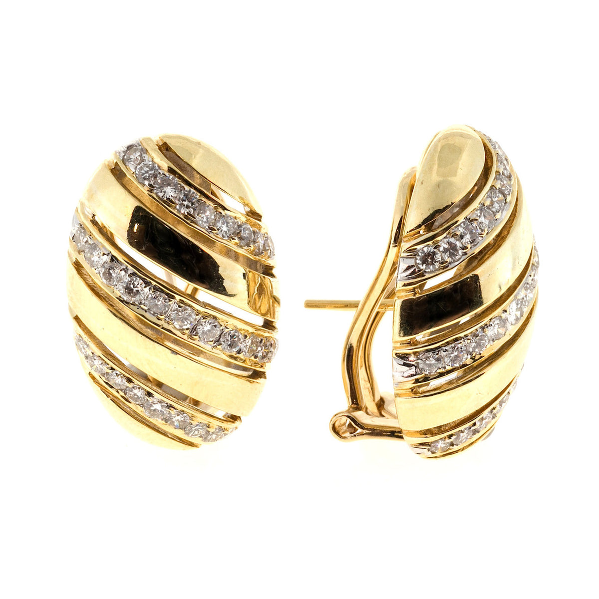 Vintage Estate 1960 Pierced Oval Dome 1.16ct Diamond Clip Post Earrings – image 4