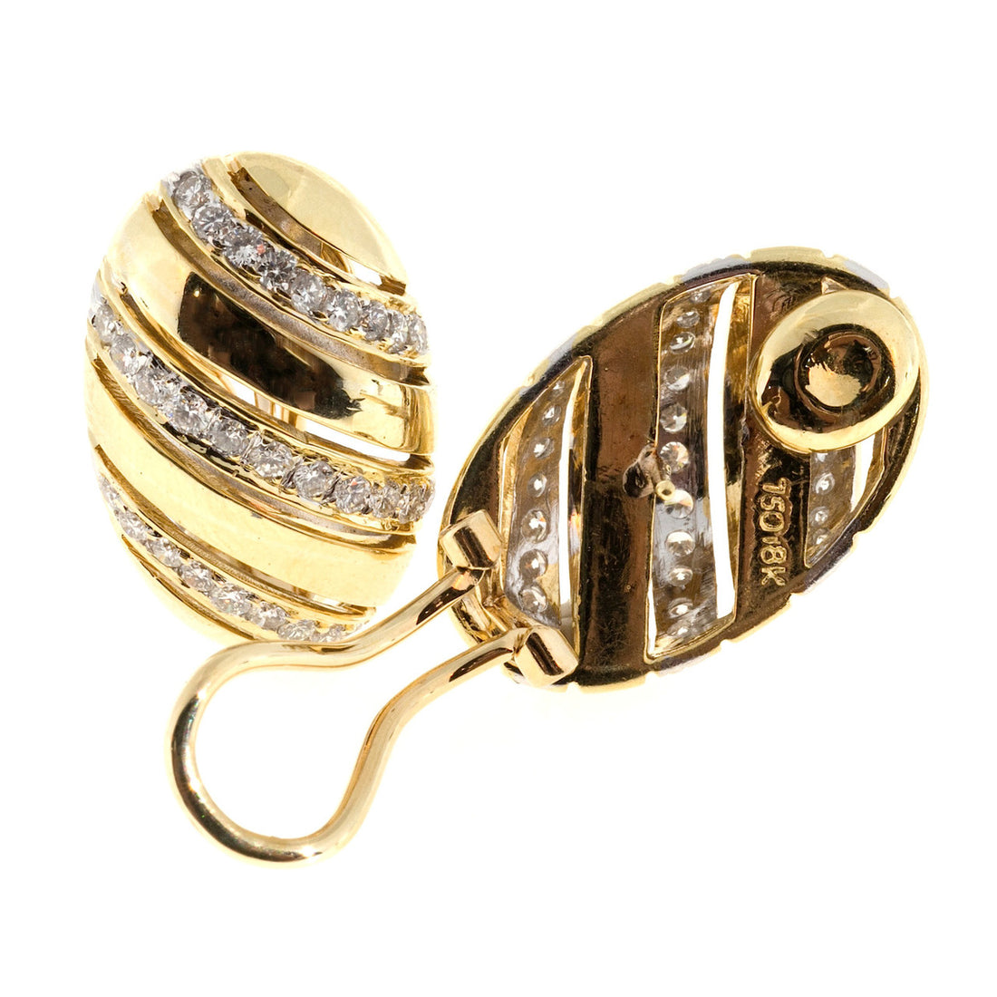 Vintage Estate 1960 Pierced Oval Dome 1.16ct Diamond Clip Post Earrings – image 2