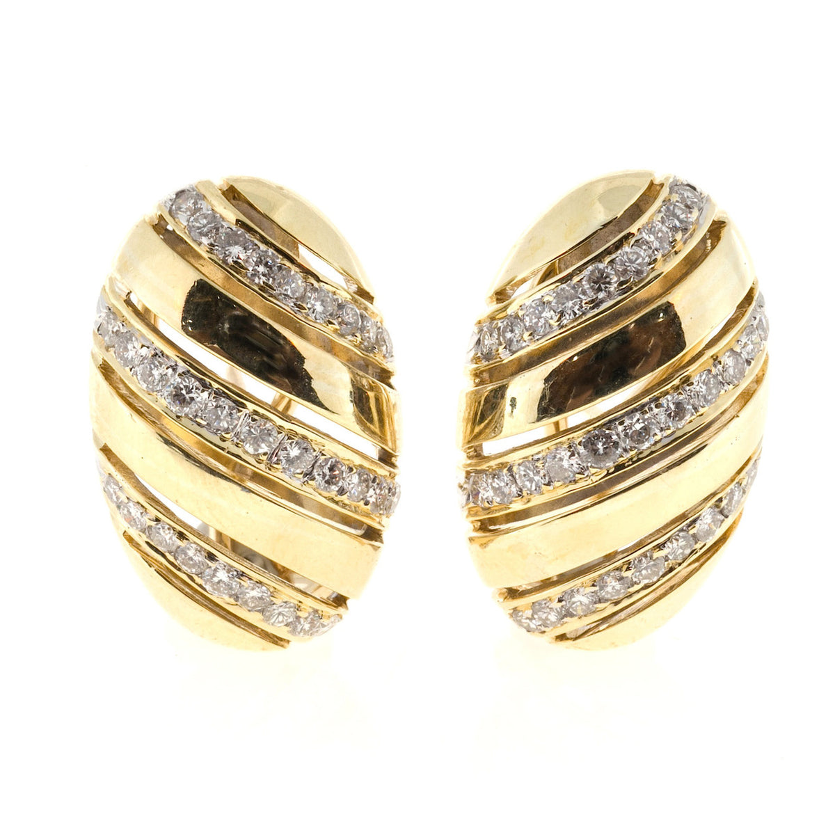 Vintage Estate 1960 Pierced Oval Dome 1.16ct Diamond Clip Post Earrings