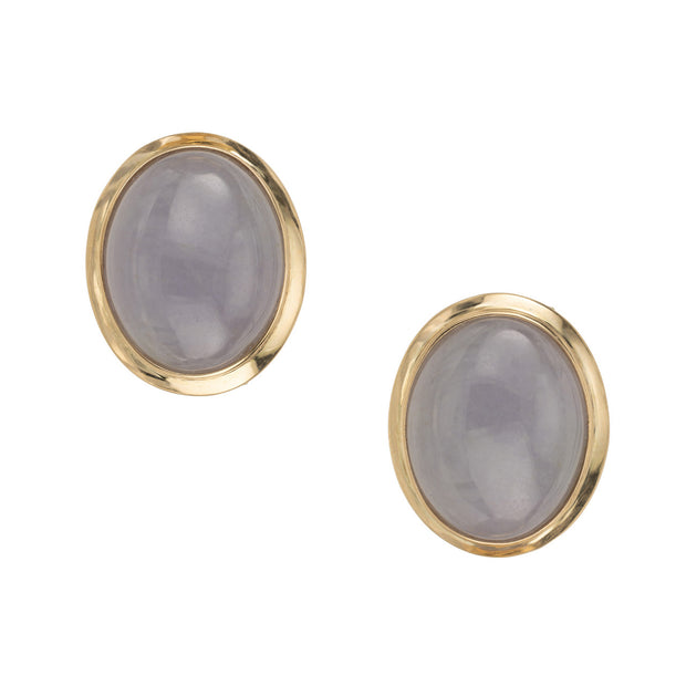 GIA Certified Natural Oval Purple Jadeite Jade Gold Earrings