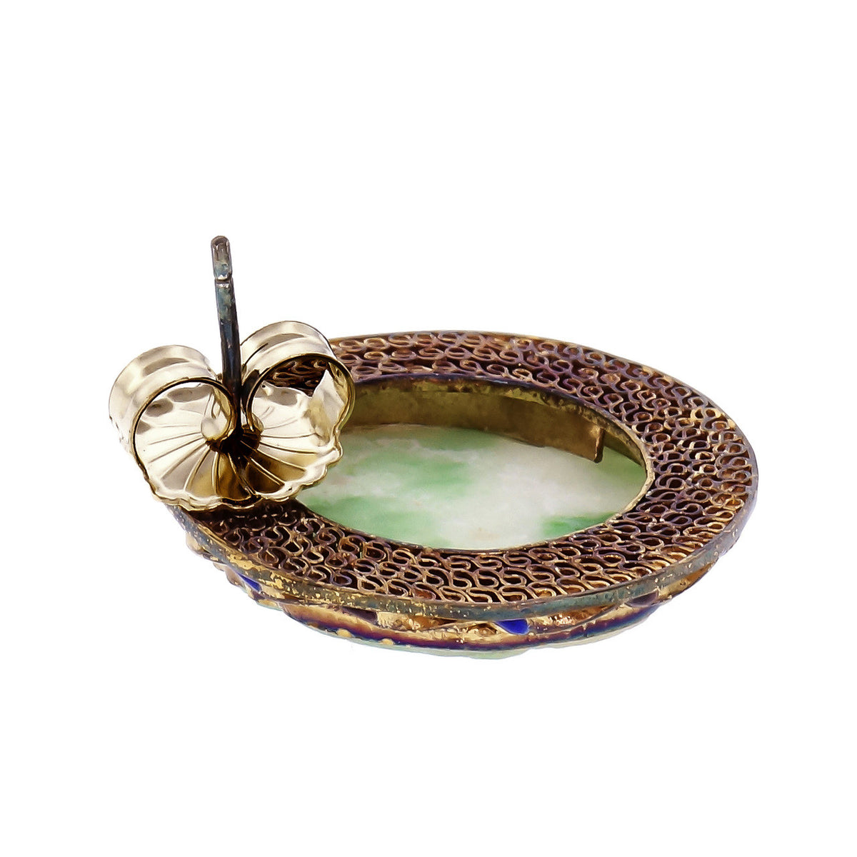 1930 Natural Jadeite Jade Carved Earrings Gold Plate Sterling Silver – image 3