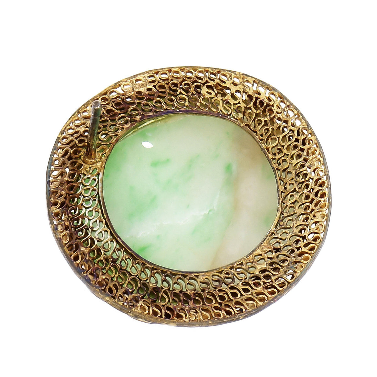 1930 Natural Jadeite Jade Carved Earrings Gold Plate Sterling Silver – image 4