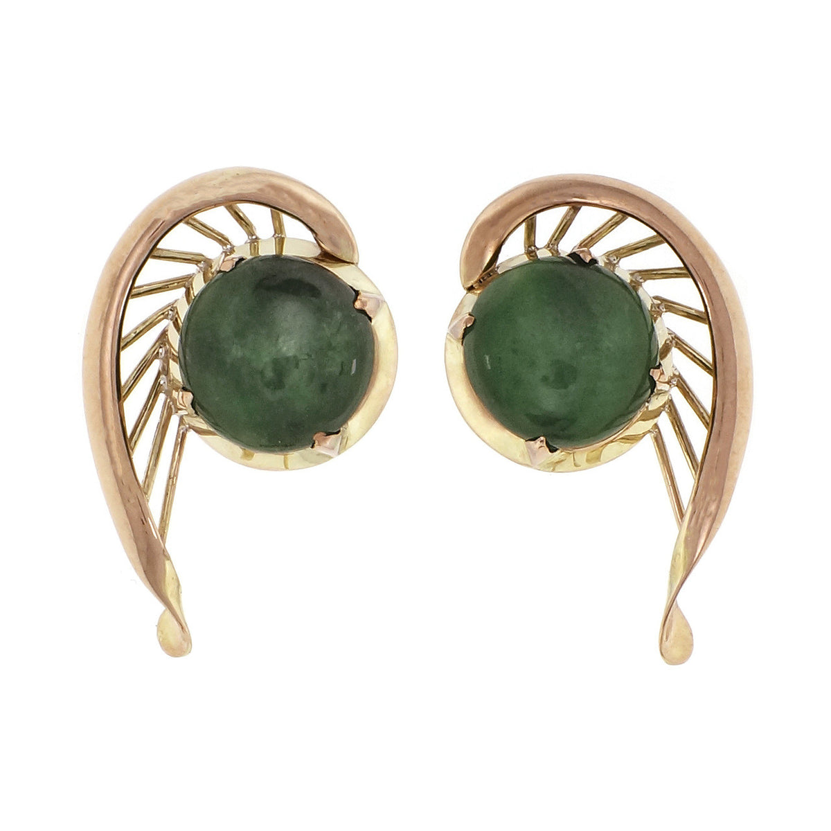 2.50ct Jadeite Jade Cabochon 14k Yellow Gold Earrings
