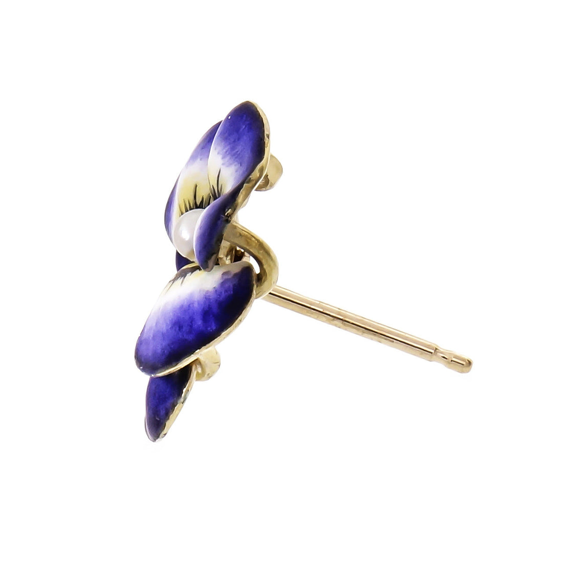 Vintage Pansy Earrings Lavender Enamel Natural Pearl 14k Gold – image 3