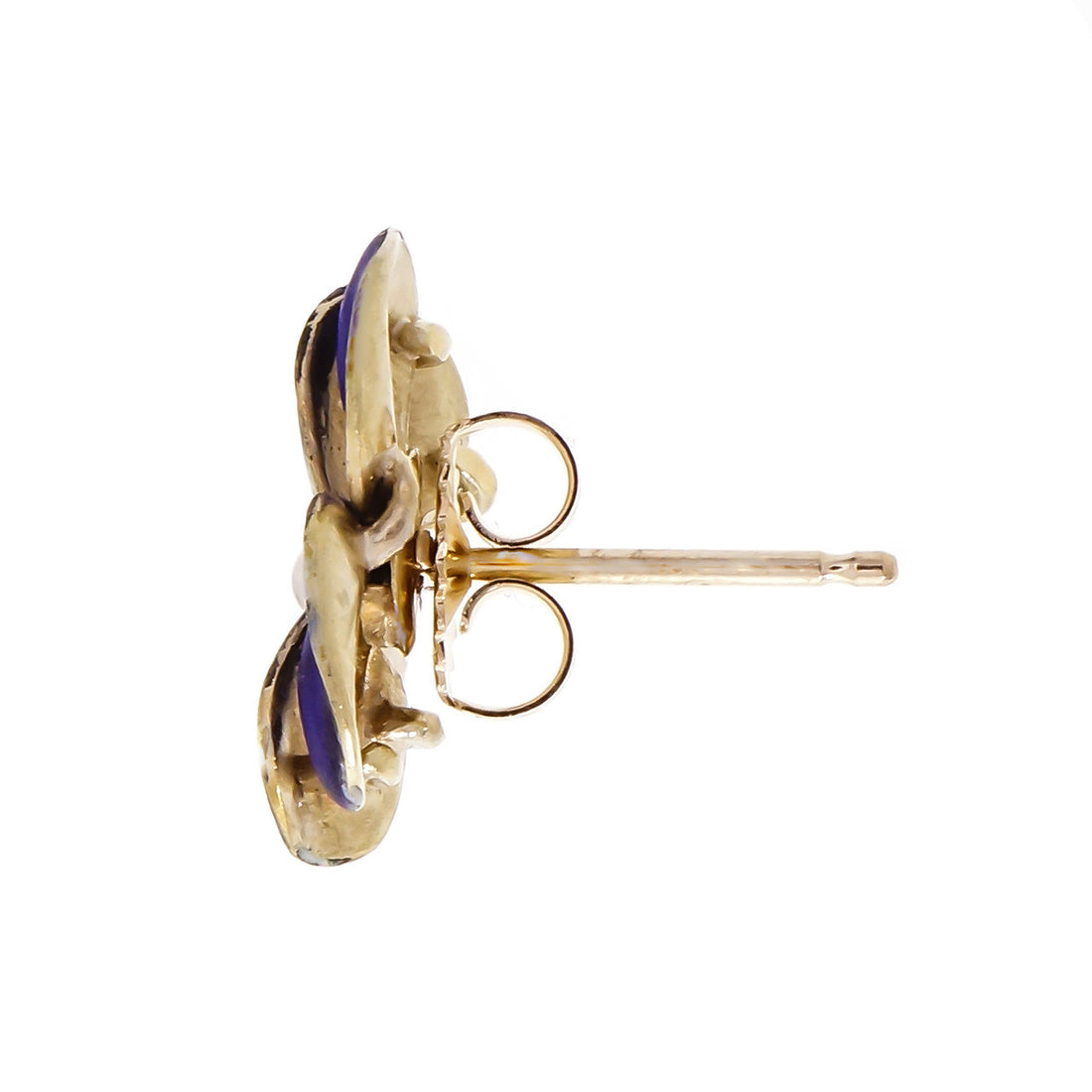 Vintage Pansy Earrings Lavender Enamel Natural Pearl 14k Gold – image 4