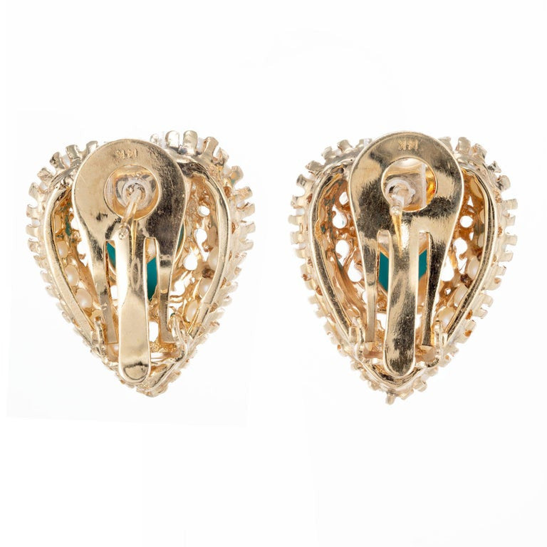 Heart Turquoise Pearl Yellow Gold Clip Post Earrings – image 4