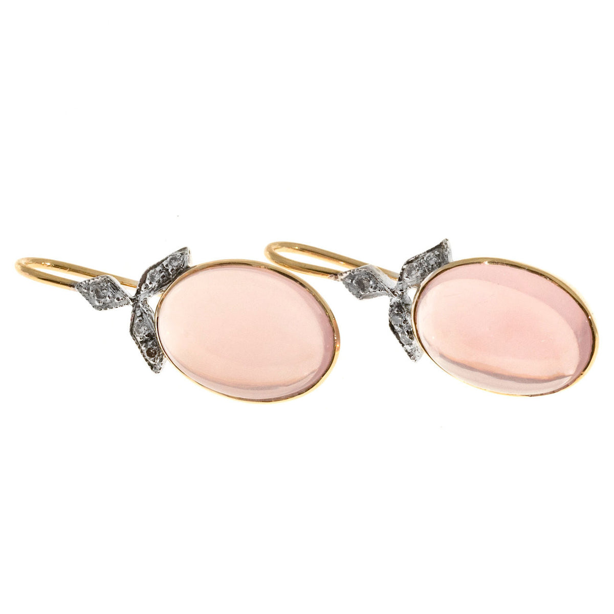 Vintage 14k Pink Gold 10.00ct Rose Quartz Cabochon .11ct Diamond Earrings – image 7