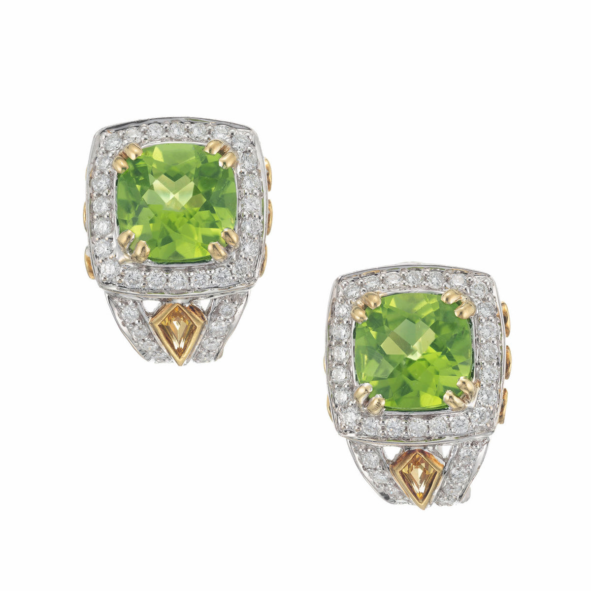Vintage Charles Krypell 4.46ct Peridot Yellow Sapphire 18k Diamond Earrings