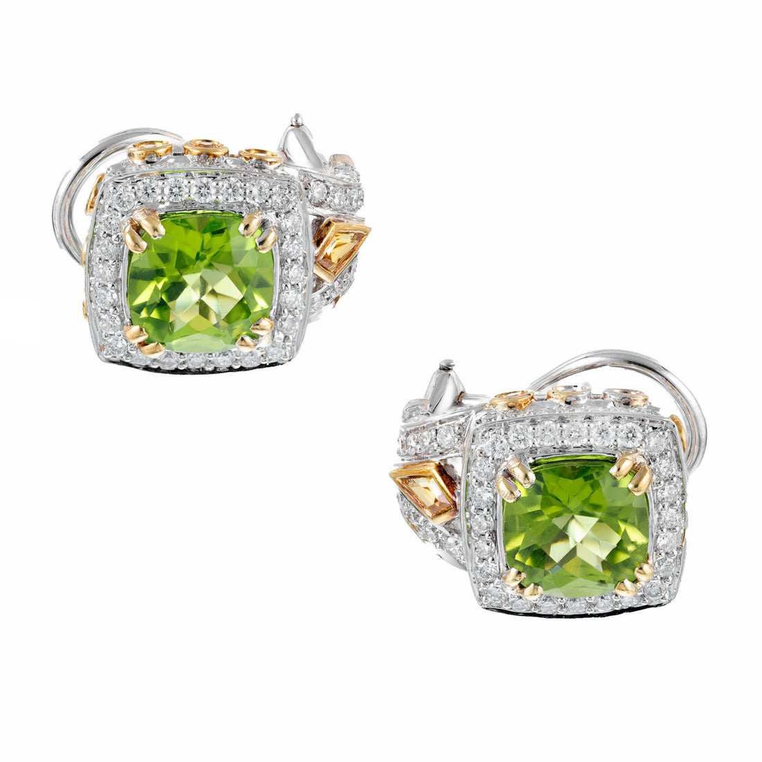 Vintage Charles Krypell 4.46ct Peridot Yellow Sapphire 18k Diamond Earrings – image 2