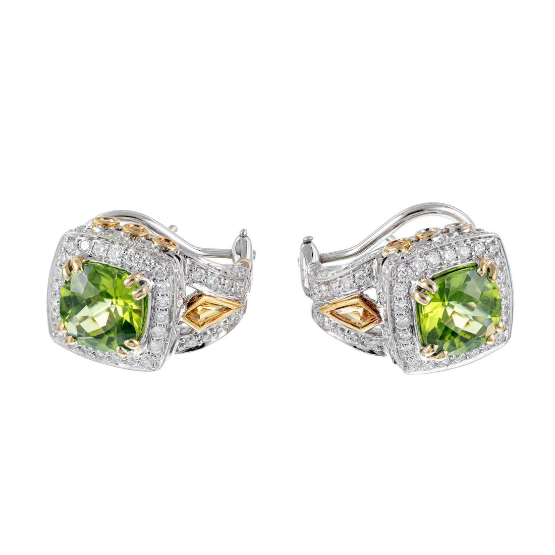 Vintage Charles Krypell 4.46ct Peridot Yellow Sapphire 18k Diamond Earrings – image 3