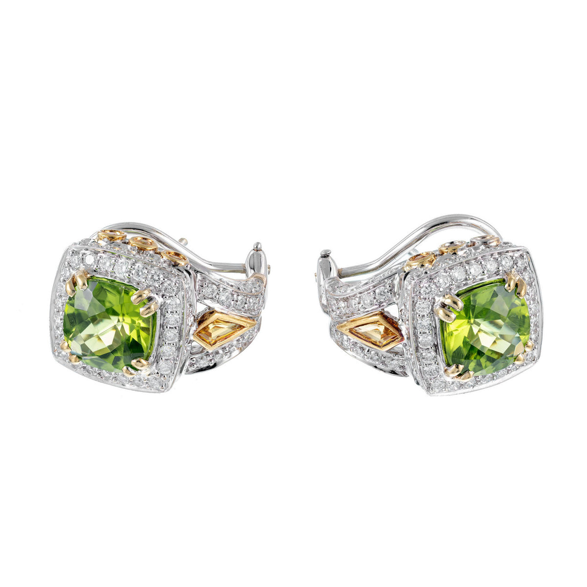 Vintage Charles Krypell 4.46ct Peridot Yellow Sapphire 18k Diamond Earrings – image 3