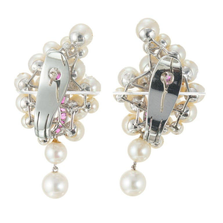 .80 Carat Ruby Pearl White Gold Swirl Clip Post Earrings – image 3
