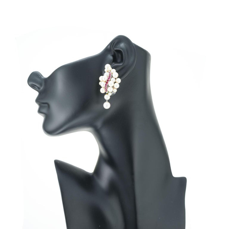 .80 Carat Ruby Pearl White Gold Swirl Clip Post Earrings – image 5
