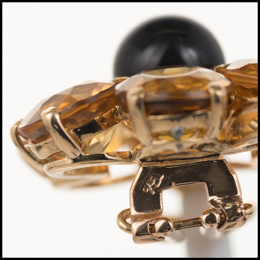 27.00 Carat Citrine Black Onyx Yellow Gold Flower Post Clip Earrings – image 4