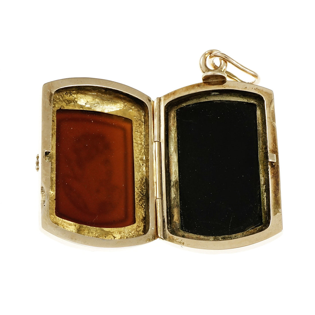 Victorian 1880 Carved Carnelian Hardstone Locket Pendant 14k Rose Gold – image 3