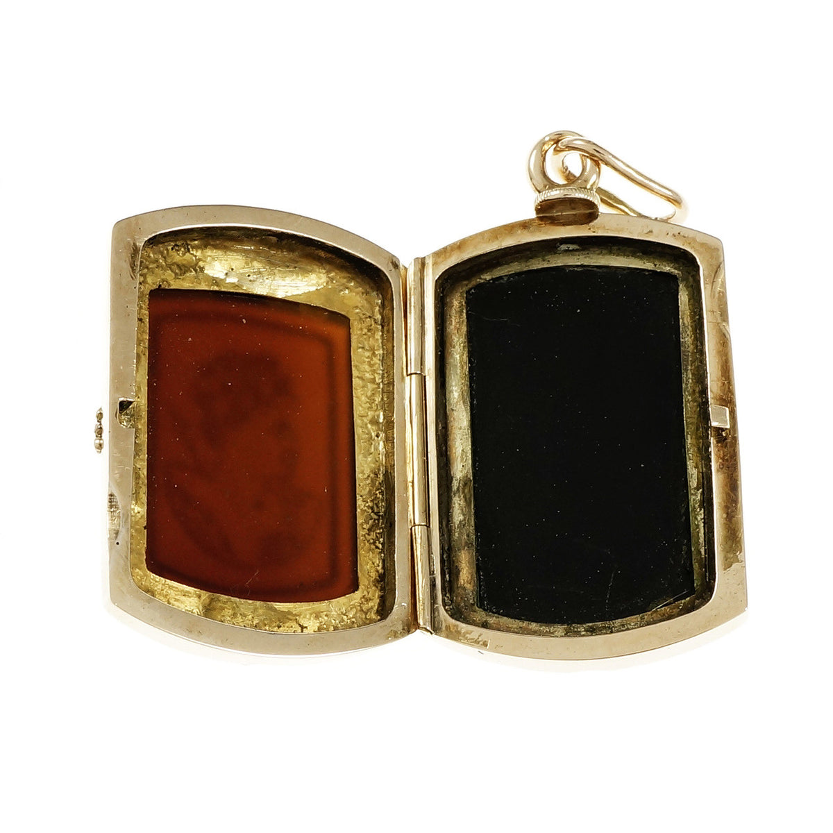 Victorian 1880 Carved Carnelian Hardstone Locket Pendant 14k Rose Gold – image 3