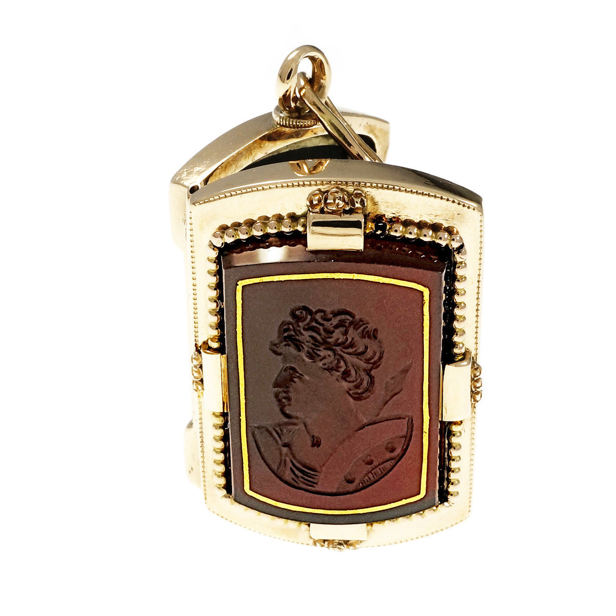 Victorian 1880 Carved Carnelian Hardstone Locket Pendant 14k Rose Gold – image 5