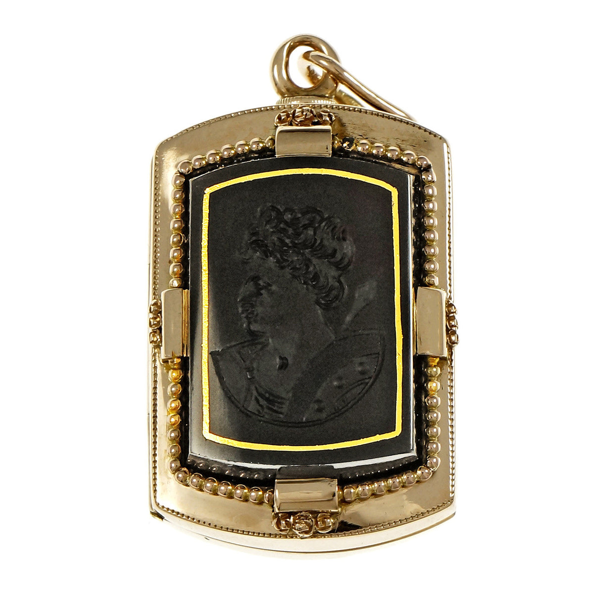 Victorian 1880 Carved Carnelian Hardstone Locket Pendant 14k Rose Gold