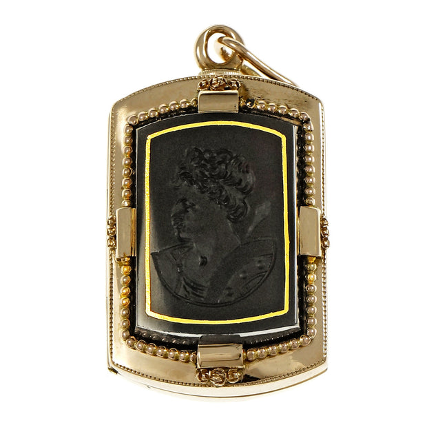 Victorian 1880 Carved Carnelian Hardstone Locket Pendant 14k Rose Gold