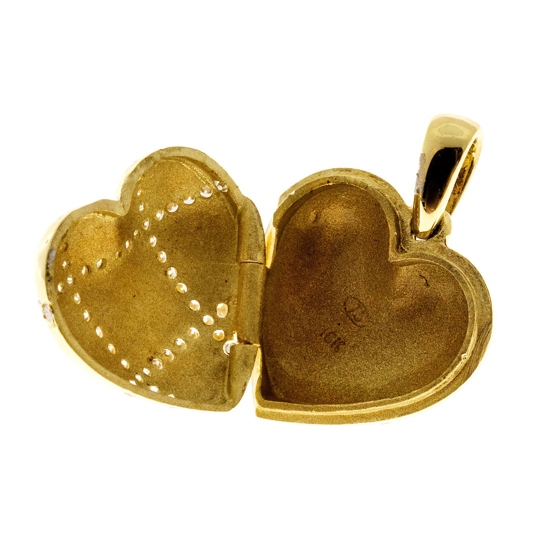 Estate 18k Heavy Solid Hinged Handmade Diamond Heart Locket Opens – image 3
