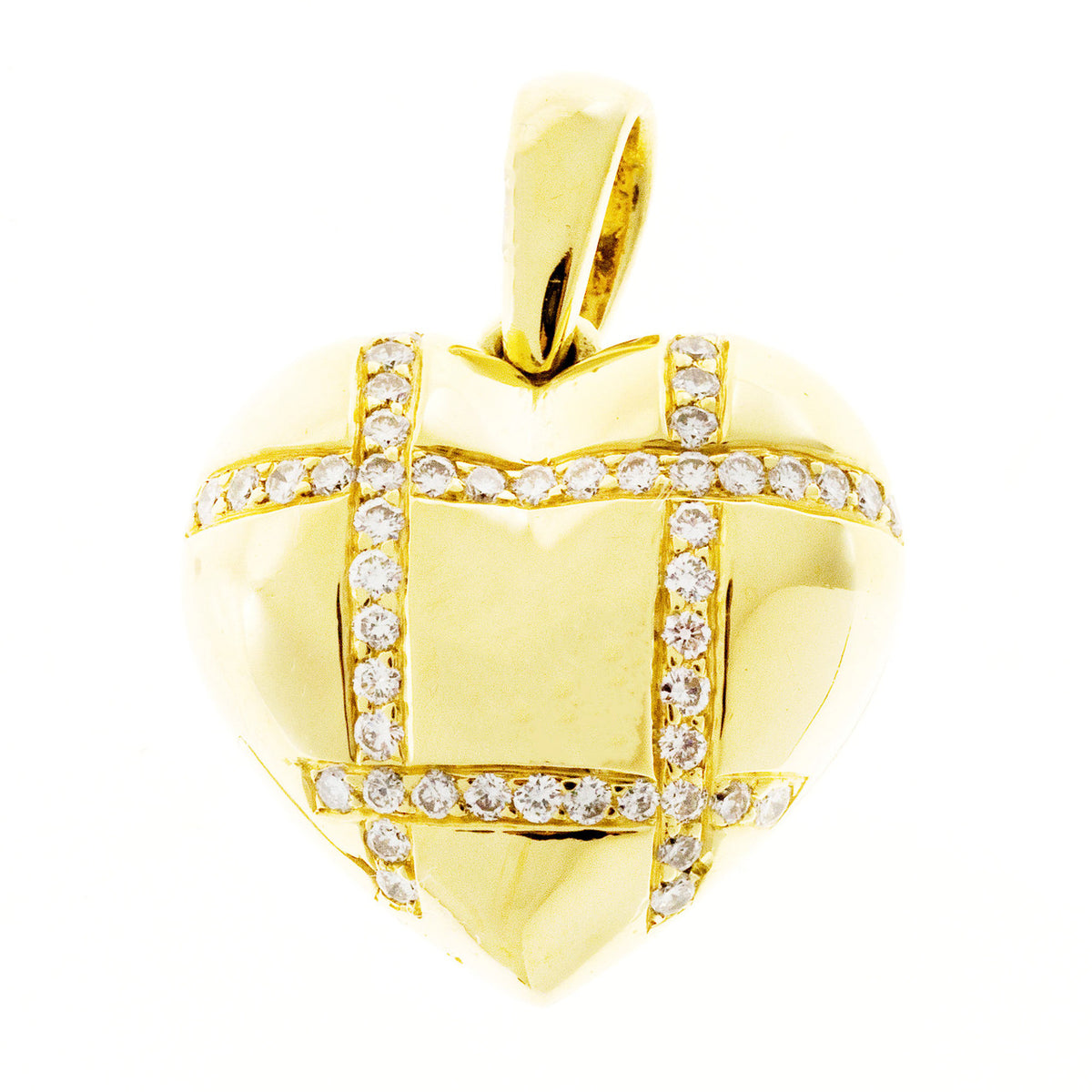 Estate 18k Heavy Solid Hinged Handmade Diamond Heart Locket Opens
